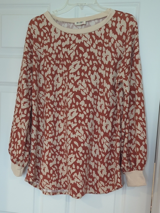 BiBi Tops - BiBi Rust and Cream Abstract Print Long Sleeve Tee